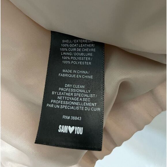 Sam Edelman Leather Bomber Jacket Neutral Blush Pink Size Small Lamb Leather - Picture 9 of 11